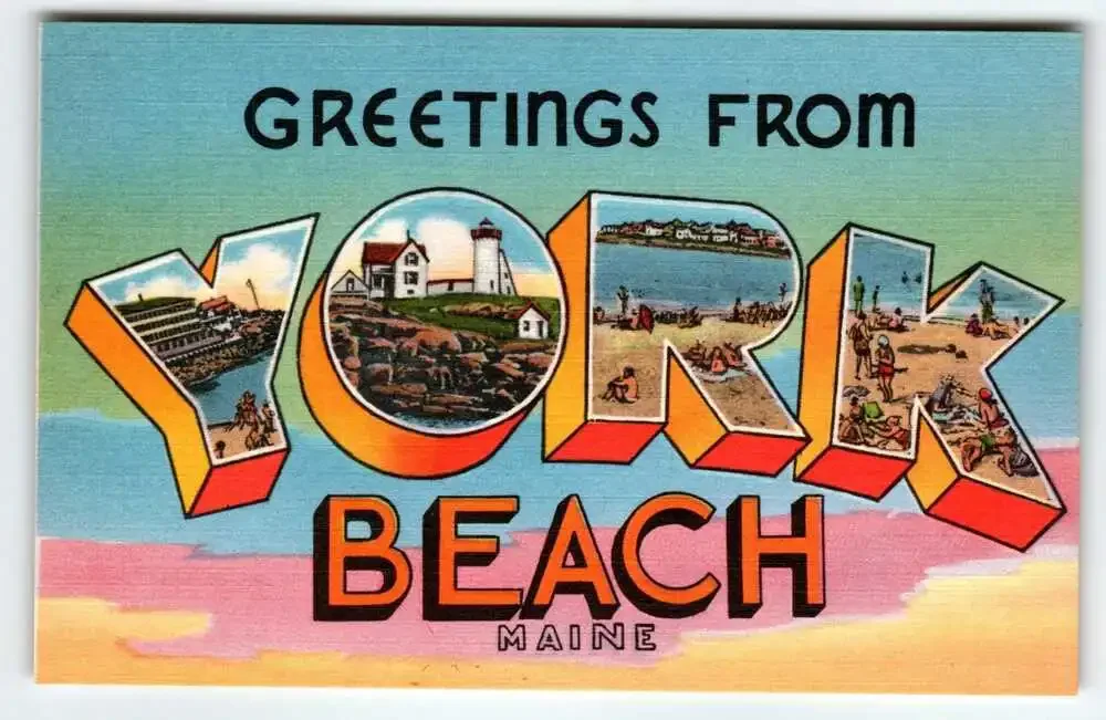 Greetings From York Beach Maine Large Big Letter Postcard Linen Unused Vintage